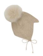 Bonnet Wool Knit Alpaca Pompom Accessories Headwear Hats Baby Hats Beige Huttelihut