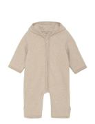 Pram Suit Cotton Fleece Outerwear Fleece Outerwear Fleece Coveralls Beige Huttelihut