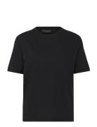 Linen Blend Boxy Tee Tops T-shirts & Tops Short-sleeved Black Lexington Clothing