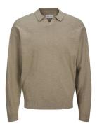 Jjcolin Slub Knit Polo Ls Tops Knitwear Long Sleeve Knitted Polos Beige Jack & J S