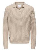 Onsantonio Ls 12 Resort Crochet Polo Tops Knitwear Long Sleeve Knitted Polos Beige ONLY & SONS