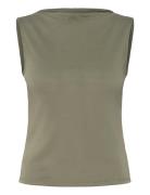 Super Soft Sleeveless Boatneck Top Tops T-shirts & Tops Sleeveless Green Monki