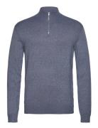 Half Zip Mélange Knit Tops Knitwear Half Zip Jumpers Blue Lindbergh