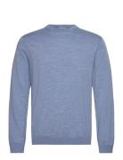 100 % Merino Crew Neck Knit Tops Knitwear Round Necks Blue Lindbergh Black