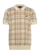 Spring Tartan Knitted Polo Tops Knitwear Short Sleeve Knitted Polos Beige Lyle & Scott