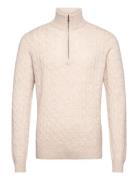 Man Half Zip Cable Sweater Designers Knitwear Half Zip Jumpers Beige Davida Cashmere