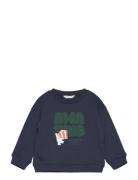 Printed Embossed Sweatshirt Tops Sweatshirts & Hoodies Sweatshirts Navy Mango