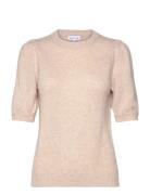 Puff Sleeve T-Shirt Tops Knitwear Jumpers Beige Davida Cashmere