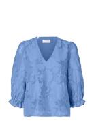 Slfcathi-Sadie 3/4 Top Ff Tops Blouses Short-sleeved Blue Selected Femme