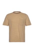 Akkikki Cot/Linen Stripe Tee Tops T-Kortærmet Skjorte Beige Anerkjendt