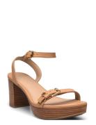 Melissah Nappa Leather Platform Sandal Sandal Med Hæl Beige Lauren Ralph Lauren