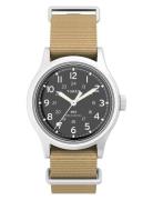 Mk1 Hand Wind Sst Case Black Dial Tan Strap Accessories Watches Analog Watches Silver Timex