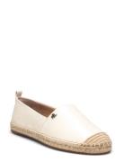 Cameryn Iv Tumbled Leather Espadrille Espadrillos Flade Sandal Cream Lauren Ralph Lauren