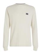 Woven Label Waffle Ls Tee Tops T-Langærmet Skjorte Cream Calvin Klein Jeans