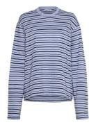 Striped Boxy Long Sleeve T-Shirt Tops T-shirts & Tops Long-sleeved Blue Weekday