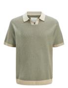 Jprcceaston Knit Split Neck Ss Sn Tops Polos Short-sleeved Green Jack & J S