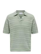 Onsgrayson Ds 5 Chochet Polo Knit Noos Tops Knitwear Short Sleeve Knitted Polos Green ONLY & SONS