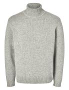 Slhcody Ls Knit Relaxed Roll Neck Tops Knitwear Long Sleeve Knitted Polos Grey Selected