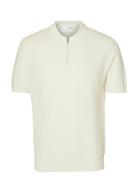 Slhcran Ss Knit Structure Half Zip Polo Tops Polos Short-sleeved Cream Selected