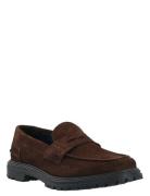 Bialoui Penny Loafer Oily Suede Loafers Flade Sko Brown Bianco