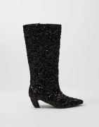 Nelly - Sort - Curved Under Knee Glitz Boot