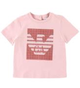 Emporio Armani T-shirt - Rosa/RÃ¸d m. Pailletter