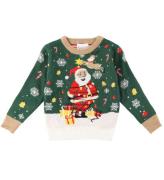 Jule-Sweaters Bluse m. Lys - Santa Christmas Star - MÃ¸rkegrÃ¸n