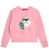 Karl Lagerfeld Bluse - Cropped - Pink m. Kat/Pailletter