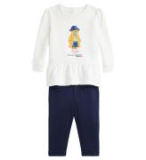 Polo Ralph Lauren Sweatshirt/Leggings - Hvid/Navy m. Bamse